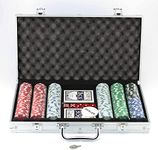 Tradeopia Casino Style Poker Set with Aluminium Case, 300 Poker Chips, 1 Dealer Chip, 2 Playing Cards Deck, 5 Red Dice, Aluminium Case Poker Set, Texas Holdem Poker Set