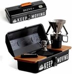 CKEASCIN Portable Metal Retro Camping Coffee Tool Box, 14 inches, Doubles as Coffee Table, Wood Laminate Top, for Hand Drip Coffee and Camping (Black)