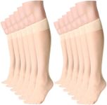 MANZI Sheer Knee High Stockings For Women Nylon Pantyhose Socks 12 Pairs Knee Highs Socks(Nude)