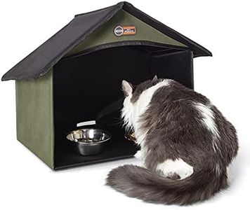 K&H Pet Products Outdoor Kitty Dining Room Outdoor Cat Shelter for Food & Water, Purrfect for Outdoor Feral Cats and Community Cats Olive 14 X 20 X 16.5