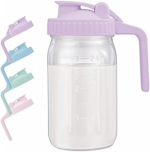 Breast Milk Pitcher with Leak Proof Flip Cap & Pour Spout, 32 oz Wide Mouth Mason Jars for Breast Milk Storage Container, Glass Picther with Lid for Cold Brew Coffee, Sun Tea, Juices, Purple