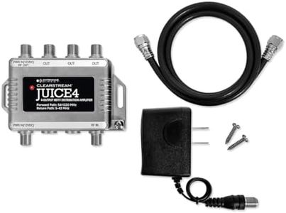 Antennas Direct ClearStream JUICE4 Distribution Amplifier, Output to 4 Televisions, CATV Systems, 4K 8K Ready – w/Power Supply, Coaxial Cable (Silver)