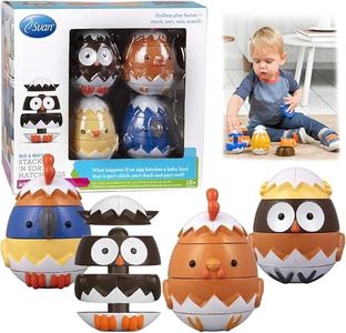 Stacking & Sorting Easter Toys, Mix & Match Educational Hatching Animal Eggs 4 Pack - Owl, Duck Chicken Bluejay - Fun Creative Imaginative Play for Toddlers and Kids - Easter Basket Stuffer Gift