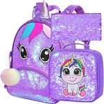 Toddler Backpack for Girls, Unicorn Sequin Preschool Bookbag and Lunch Box, 12.5" Cute Cartoon Animal Schoolbag