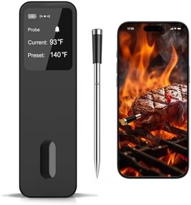 Smart Wireless Meat Thermometer, 100m Range Meat Thermometer Probe with APP, Bluetooth Meat Thermometer for Cooking with LCD Display Booster, Digital Meat Thermometer for Cooking Grilling Smoking