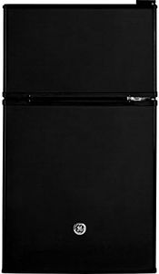 GE Mini Fridge With Freezer | 3.1 Cubic Ft. | Double-Door Design With Glass Shelves, Crisper Drawer & Spacious Freezer | Small Refrigerator Perfect for the Garage, Dorm Room, or Bedroom | Black