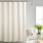 Boho Farmhouse Shower Curtain for Bathroom with Metal Hooks Thick Linen Fabric Shower Curtain with Tassels Heavy Duty Vintage Bath Curtain for Wet Room Bathtub Shower Stall - 72 x 72 Inches (Cream)