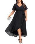 Talisea Womens Plus Size Long Dress Chiffon High Low Split Ruffle Evening Bridesmaid Wedding Guest Formal Maxi Dresses, Black, 14 Plus