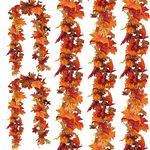 CQURE 4 Pack Artificial Autumn Fall Maple Leaf Garland, 5.9Ft/Piece Hanging Vine Garland Artificial Autumn Foliage Garland Thanksgiving Decor for Home Wedding Fireplace Party Christmas