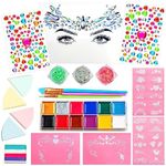 GirlZone Unicorn and Jewels Face Painting Kit, Fun Face Paint Set with Face Gems, Brushes, Face Paint Stencils & a Lookbook, Great Gift Idea and Halloween Toys for Kids