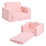 Tiita Kids Sofa, 2-in-1 Kids Sofa Chair, Convertible Chirldren Couch to Lounger, Flip Out Kids Sofa Chair, Toddler Armrest Chair Bed, Folding Kids Play Sofa for Girl or Boy, Pink