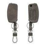 kwmobile Car Key Cover Compatible with Ford 3 Button Car Flip Key - Synthetic Nubuck Leather Fob Cover - Light Grey