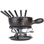 Artestia 2.11-Quart Ceramic Fondue Pot Set Cheese Chocolate Melting Pot Metal Stand with 6 Fondue Forks and Swiss Alps Pattern, Perfect for 6-8 People