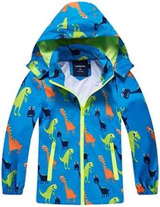 IjnUhb Waterproof Hooded Jacket for Boys Girls,Kids Raincoats Outdoor Windbreaker Dinosaur Rain Jacket, Blue Dinosaur, 3 Years