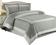 sheetsnthings Hotel 300-Thread-Count, 100-Percent Cotton King-California King 3PC Duvet Cover Set, Grey with Light Grey Trim