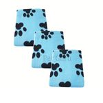 Value Pack of 3 Paw Print Pet, Dog, Puppy, Cat Blanket Pet Blankets Size 70x73 cm (Blue)