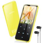 AGPTEK MP3 Player with Bluetooth 5.3, 64GB Internal Memory Expandable up to 128GB, 2.4 Inch Music Player with Speaker and FM Radio, Earphone Included, Yellow