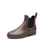 DREAM PAIRS Women's Chelsea Rain Boots Ankle Short Booties Waterproof Anti-Slip Outdoor Elastic Slip-On Garden Rain Shoes,Size 11,DARK BROWN,SDRB2413W