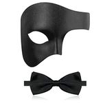 IncreDecor Masquerade Mask for Men Phantom of The Opera Half Face Mask with Bowtie, Vintage Mardi Gras Mask for Halloween Venetian Party (Black Knight)