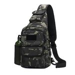 FANDARE Tactical Sling Bag Military Chest Bag Shoulder Backpack Crossbody Bags with USB Charging Port Tactical Small Rucksack for Men Women Hiking Range Travel Outdoor Sports Cover Pack Black Camo