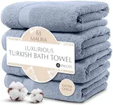 MAURA Light Blue Extra Large Turkish Cotton Luxury Bath Towels Set of 4. Ultra-Soft, Thick & Plush Towels for Bathroom - Serenity Blue