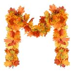 Ykgutilu 2 Pack Fall Maple Leaf Garland Clearance,5.7ft/Piece Artificial Foliage Garland Autumn Hanging Fall Leave Vines for Home Wedding Fireplace Party Thanksgiving Day Christmas Decorations