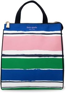 kate spade new york Cute Lunch Bag for Women, Large Capacity Lunch Tote, Adult Lunch Box with Silver Thermal Insulated Interior Lining and Storage Pocket, Ocean Stripe