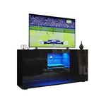 ELEGANT 1350mm Modern TV Stand Cabinet with RGB LED Lights Black Gloss TV Unit for up to 55" TV with Ambient Light for Living Room Furniture, Power Adapter included