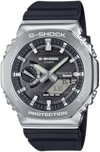 Casio GBM-2100 Tough Solar Wristwatch, Metal Cover, Bluetooth Included, Biomass Plastic, silver/black