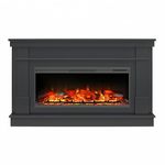 Ameriwood Home Elmcroft Wide Painted Mantel with Linear Electric Fireplace, Black