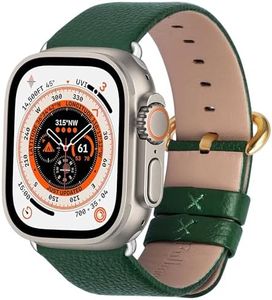 Fullmosa Compatible for Apple Watch Band 42mm 41mm 40mm 38mm,Lychee-Textured Premium Real Leather Apple Watch Strap for iWatch Series 10 9 8 7 6 5 4 3 2 1,Dark Green+Golden Buckle