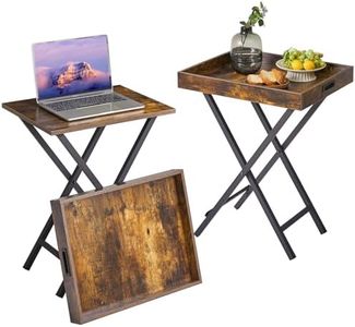 IBUYKE Foldable TV Tray Set of 2 TV,End Table with Removable Food Serving Tray,Portable Wooden Snack Table for Livingroom, Bedroom, Office, Camping,Rustic Brown, UTVT001H