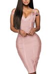 Hybrid & Company Womens Elegance V Neck Stretch Chic Bandage Dress, Drbd132-blush, Large