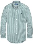 Polo Ralph Lauren Mens Solid Poplin Sport Shirt (L, PineWhiteStripe), Pinegreen/White Stripped, Large