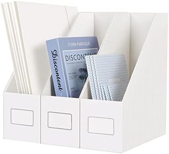 JiaWei Magazine File Holder 3 Pack, File Folder Holder, Foldable Magazine Rack, Cardboard File Organizer with Label, Storage Desk Organizer, Document Organizer, Book Bin for Office, Home, School-White