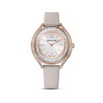 Swarovski Crystalline Aura Watch, Leather Strap, Gray, Rose Gold-Tone Finish