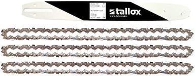 tallox Guide Bar and 3 Chainsaw Chains 3/8" Pitch | .043" 1,1 mm Gauge | 52 Drive Links | 35 cm 14" compatible with Bosch Makita and others