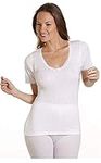 Ladies Thermal Underwear Short Sleeve Vest Women's T-Shirt White Delux Top Winter Warm Base Layer (Large)