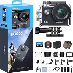 AKASO EK7000 4K Action Camera with 64GB Card – 20MP Waterproof, Wide Angle, Accessory Kit