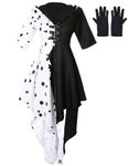 Angelaicos Women's Black and White Costume Dress with Gloves Halloween Party Outfit, White, Small