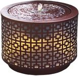 Sunnydaze Metal Cylinder Bubbler Outdoor Water Fountain - 14.25-Inch - Features LED Lights and Repeating Squares Pattern