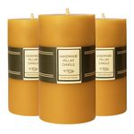 100% Pure Beeswax Pillar Candle Set of 3-21 Hours Lasting Smokeless Pillar Candles with Cotton Wick - Unscented Candle Lover Gift - Dripless Beeswax Pillars