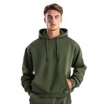 NOBERO Men's Cotton Blend Neck Hooded Sweatshirt (1M-TWHO-R0041_Olive Green