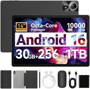 URAO Tablet｜14 inch Android 15 Tablet｜30GB RAM 256GB ROM｜1920 * 1200 IPS FHD｜10000mAh 30W Fast Charging｜Octa-core Processor｜Wi-Fi 6, BT 5.4｜Dual Camera with Keyboard｜Mouse｜Stylus｜Case｜Headphone