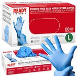 Ready First Aid Nitrile Disposable Gloves, Medical Grade Powder-Free Latex-Free Ambidextrous Examination Gloves Non-Sterile, Multiple Purpose Nitrile Blue Pack of 100 (Large)