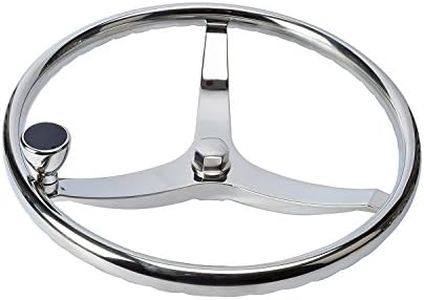 Amarine Made Stainless Steel Boat Steering Wheel 3 Spoke 13-1/2 Inch Dia, Marine Steering Wheel for Seastar and Verado, Stainless Steering Wheel with 5/8 Inch-18 Nut and Turning Knob