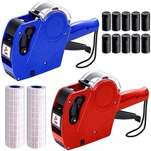 MX-5500 8 Digits Price tag Gun with 5000 Sticker Labels and 3 Ink Refill, Label Maker Pricing Gun Kit Numerical Tag Gun for Office, Retail Shop, Grocery Store, Organization Marking (Red, Blue)