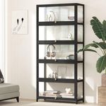 Oikiture Display Cabinet with 5 Tiers Shelves Clear Door Display Shelf Home Storage Cabinet Black