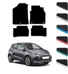 GCM - Car Floor Mats for Hyundai i10 2014-2020 Full Coverage Floor Protection - Anti Slip & Fit Car Mat with Clips Easy to Clean Car Carpet for All-Weather- Black Edging, Carpet