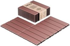 IDZO Plastic Interlocking Deck Tiles - 9PCS Waterproof Outdoor Flooring, All Weather Use Patio Tiles, Decking Stripe Pattern, 12 x 12 x 0.7 Inches, Dark Brown